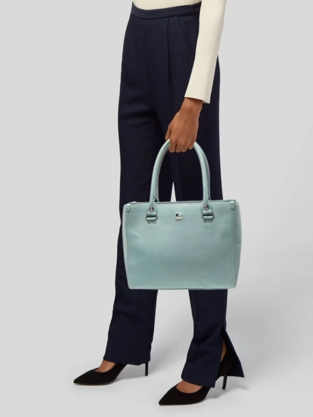 Kate Spate New York Satchel Leather Bag Soft Blue, Large